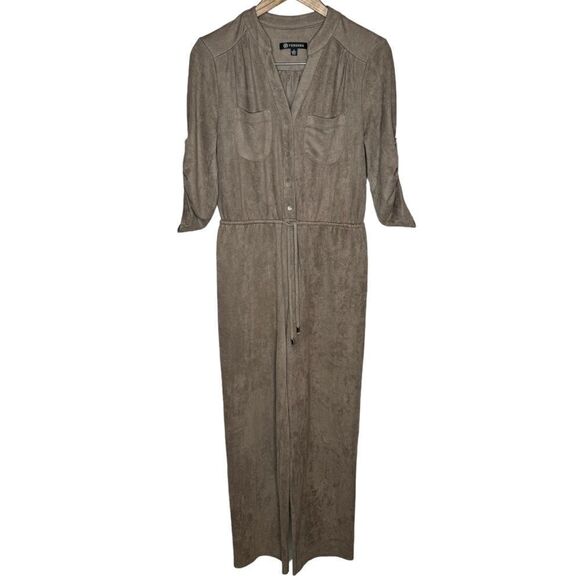 Versona Brown beige Sueded fabric  Pantsuit size 2 - Picture 1 of 7